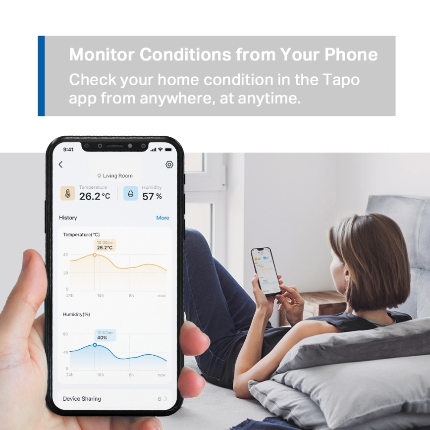 TP-Link - Monitor inteligente para medir la temperatura y la humedad, alimentado por 2 pilas AAA y con conectividad Wi-Fi