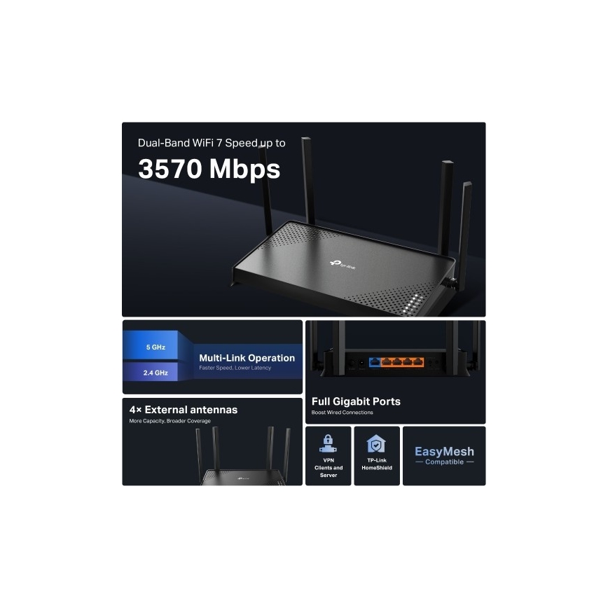 TP-Link - Router Wi-Fi 7 de doble banda Archer BE220
