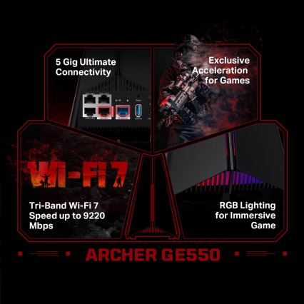 TP-Link - Router Wi‑Fi 7 de triple banda para gaming Archer GE550