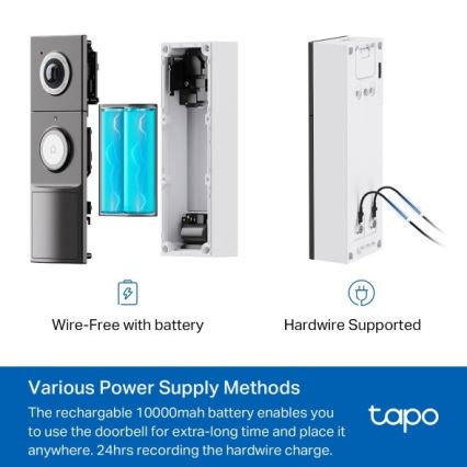 TP-Link - Timbre inteligente con cámara 2K y sensor, batería de 10000 mAh, IP66, Wi-Fi