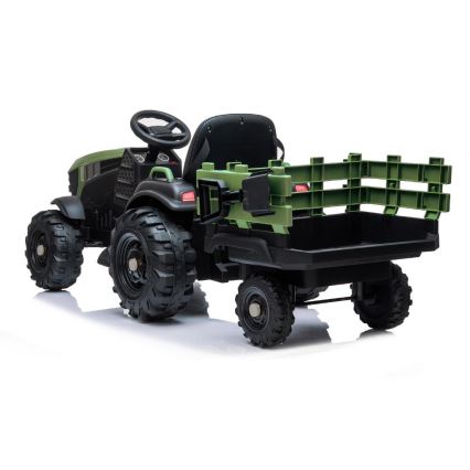 Tractor eléctrico con remolque 2x30W/7000 mAh negro/verde + mando a distancia