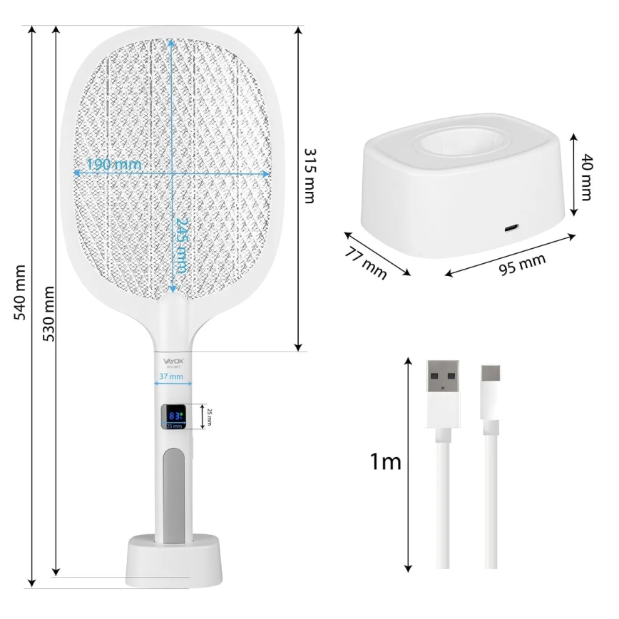 Trampa insectos eléctrico LED 2 en 1 con pantalla LCD 1200 mAh/5V blanco