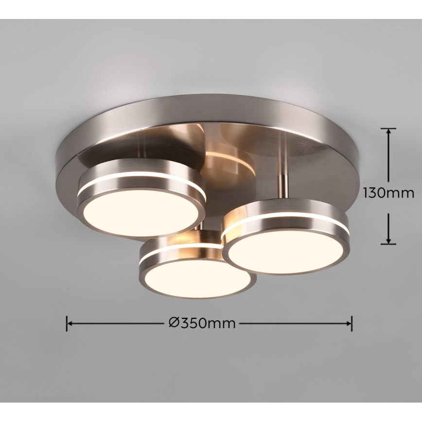 Trio - Lámpara de techo LED regulable FRANKLIN 3xLED/8,5W/230V 3000K diámetro 35 cm cromo mate