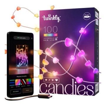 Twinkly - Guirnalda LED RGB regulable CANDIES 100 LED 8 m USB Wi‑Fi