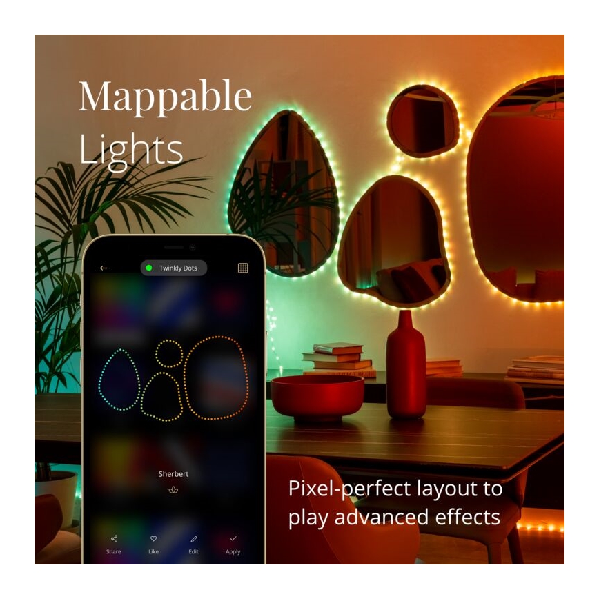 Twinkly - LED RGB Tira regulable DOTS 60xLED 3 m Wi-Fi USB