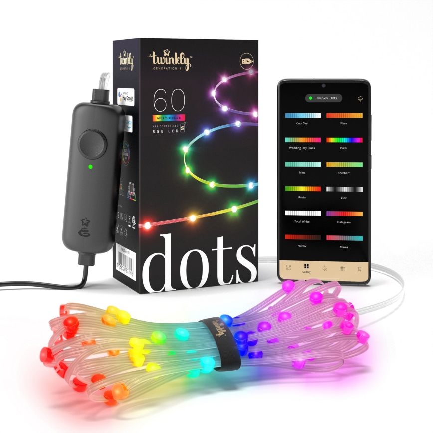 Twinkly - Guirnalda DOTS LED RGB regulable, 60 LEDs, 7 m, USB y Wi‑Fi