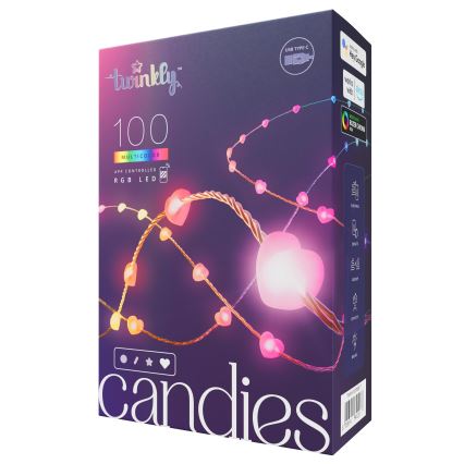 Twinkly - Guirnalda LED RGB regulable CANDIES 100 LED 8 m USB Wi‑Fi