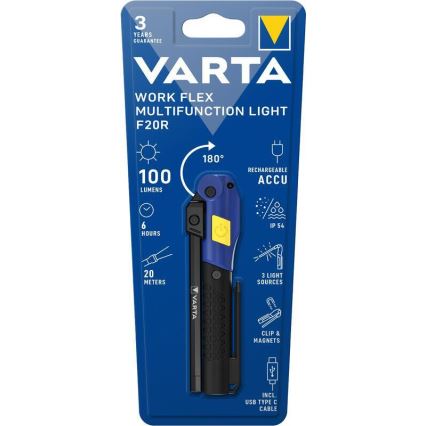 Varta 18649101401 - Linterna recargable LED WORK FLEX F20R LED/5V IP54