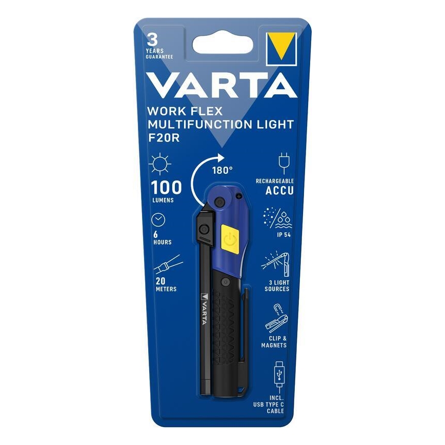 Varta 18649101401 - Linterna recargable LED WORK FLEX F20R LED/5V IP54