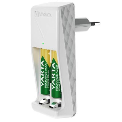 Varta 57656101451 - Cargador de baterías recargables 2x AA/AAA, 2100 mAh, 230 V
