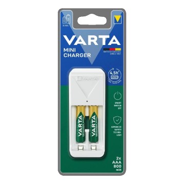 Varta 57656201421 - Cargador de baterías recargables para 2 pilas AA/AAA, 800 mAh, 230 V