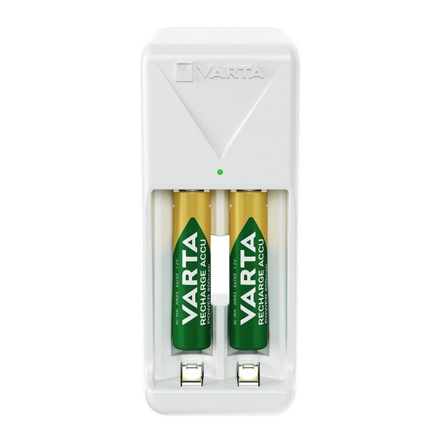 Varta 57656201421 - Cargador de baterías recargables para 2 pilas AA/AAA, 800 mAh, 230 V