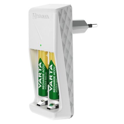 Varta 57656201421 - Cargador de baterías recargables para 2 pilas AA/AAA, 800 mAh, 230 V