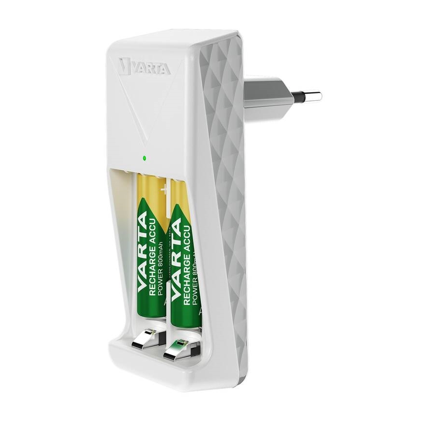 Varta 57656201421 - Cargador de baterías recargables para 2 pilas AA/AAA, 800 mAh, 230 V