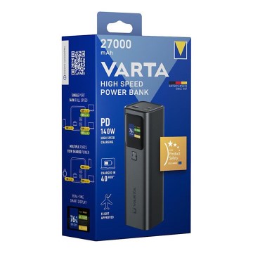 Varta 57984101111 - Power Bank con pantalla LED y Power Delivery 27000 mAh/140W/3,7V