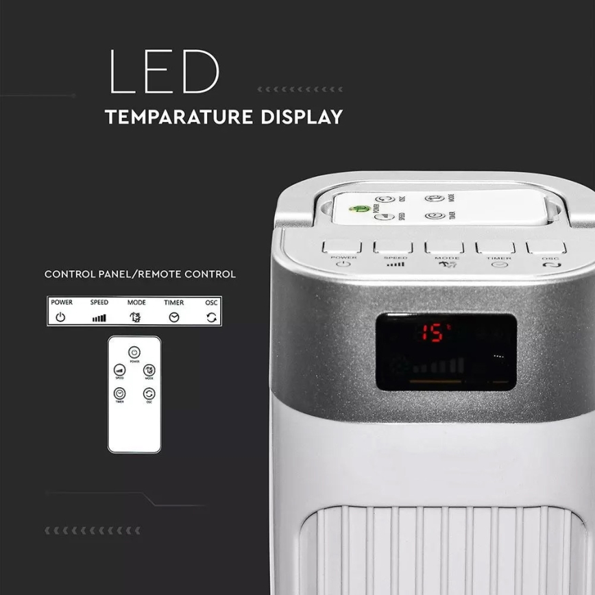 Ventilador de columna con control de temperatura y control remoto 55W/230V