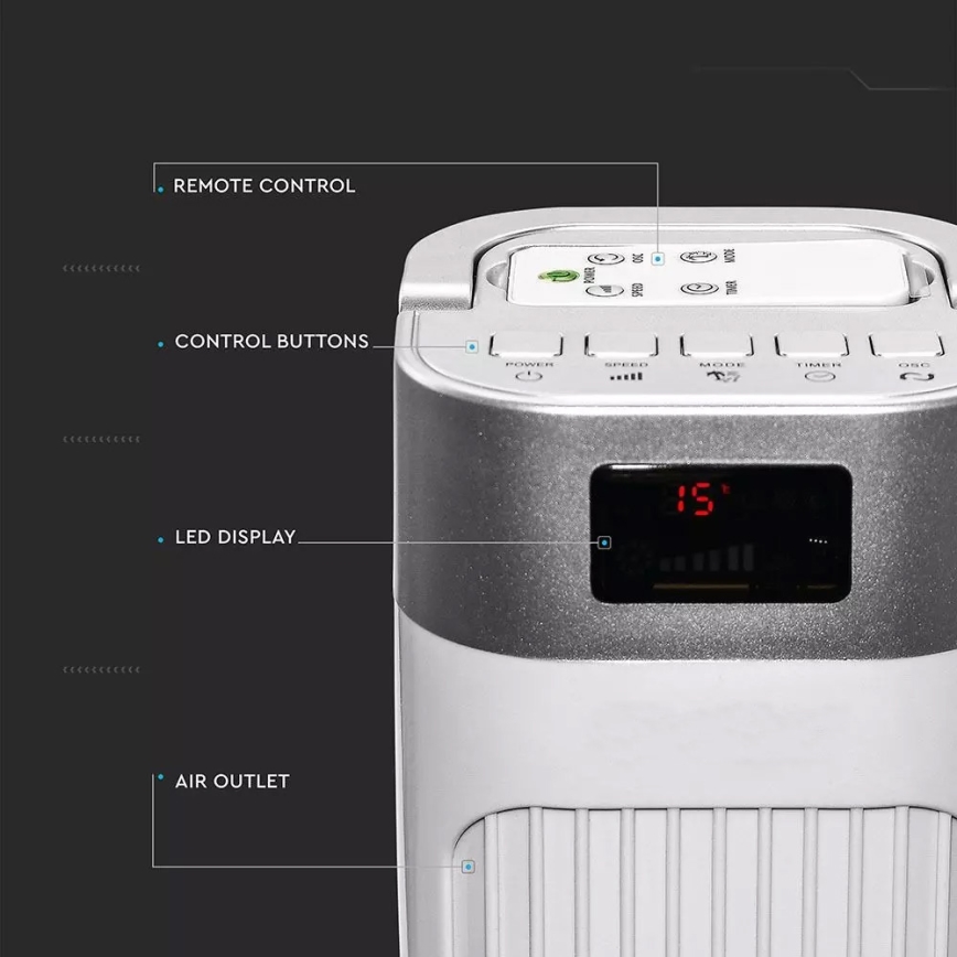 Ventilador de columna con control de temperatura y control remoto 55W/230V