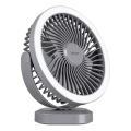 Ventilador de mesa recargable LED con iluminación LED LED/3W/5V USB 2400 mAh gris