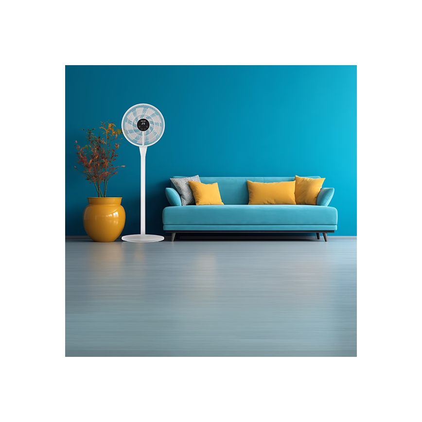 Ventilador de pie 25 W/230 V, 130 cm, blanco, con mando a distancia