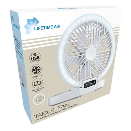 Ventilador de sobremesa recargable con LED 3,7 V 1200 mAh
