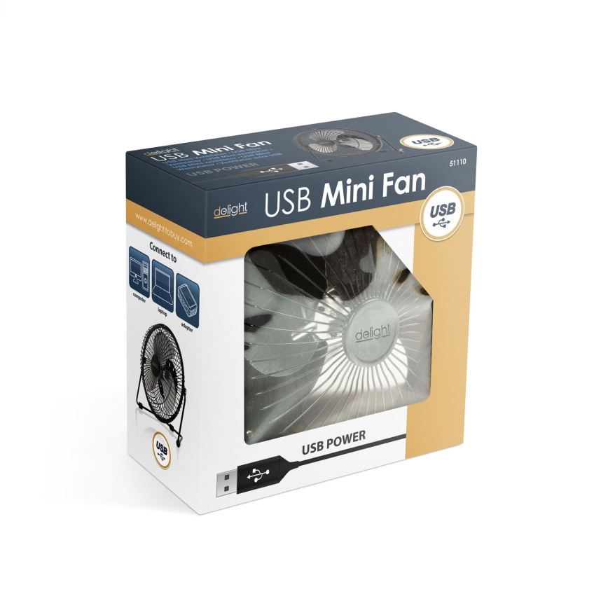 Ventilador de sobremesa USB 1,75 W/5 V, diámetro 18 cm, negro