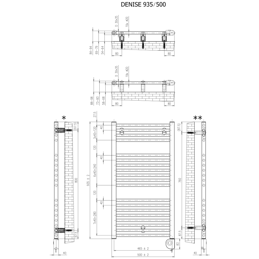 Vertaduro - Radiador de baño con termostato DENISE 400W 94x50 cm antracita