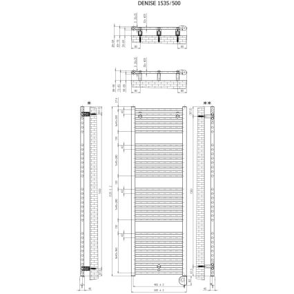 Vertaduro - Radiador de baño con termostato DENISE 600W 154x50 cm blanco