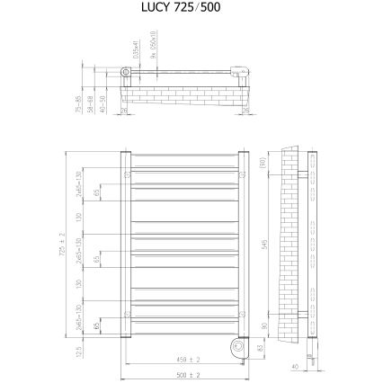 Vertaduro - Radiador de baño con termostato LUCY, 400 W, 73 x 50 cm, taupe