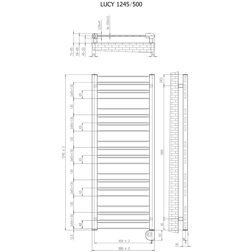 Vertaduro - Radiador de baño con termostato LUCY 600W 125x50 cm antracita