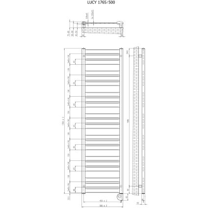 Vertaduro - Radiador de baño con termostato LUCY 800W 177x50 cm negro
