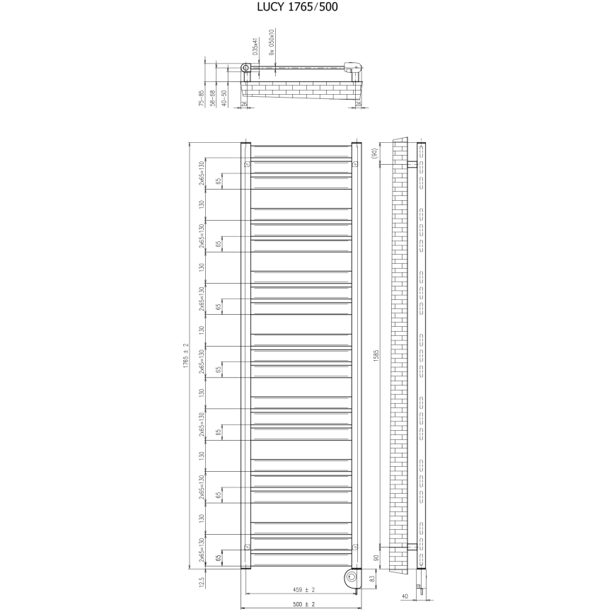 Vertaduro - Radiador de baño con termostato LUCY 800W 177x50 cm topo