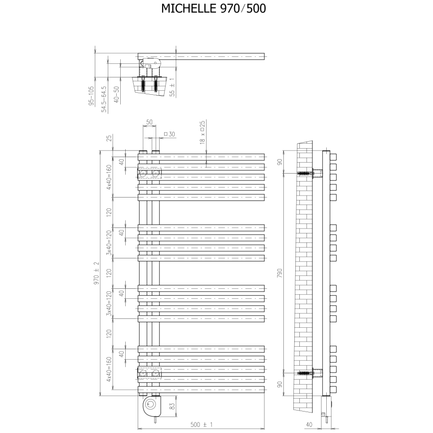 Vertaduro - Radiador de baño con termostato MICHELLE 600W 97x50 cm topo