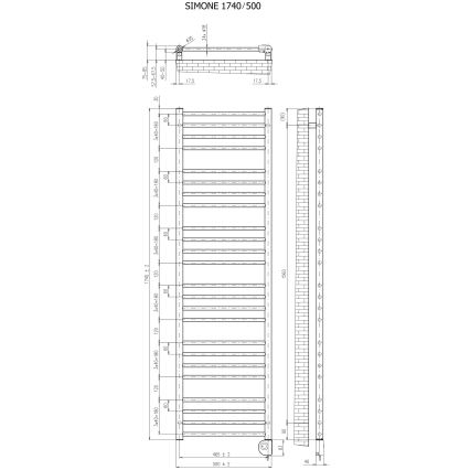 Vertaduro - Radiador de baño con termostato SIMONE, 600 W, 174 x 50 cm, taupe