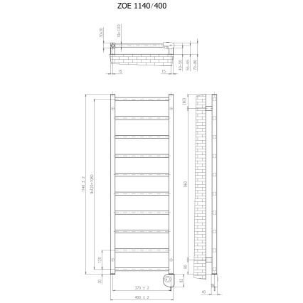 Vertaduro - Radiador de baño con termostato ZOE 400W 114x40 cm antracita