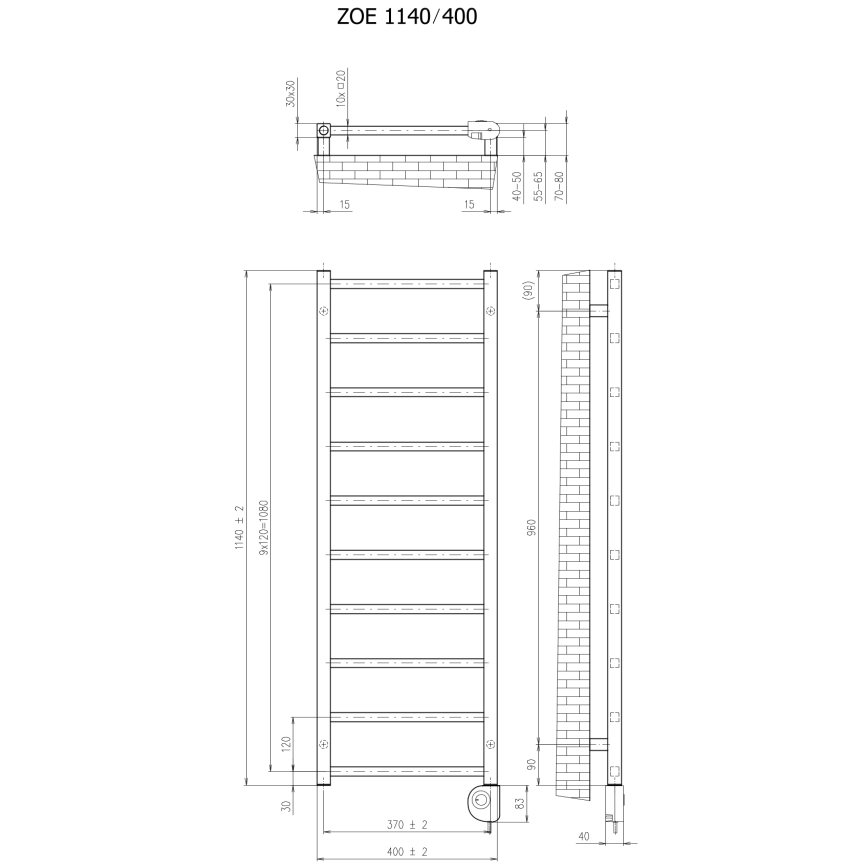 Vertaduro - Radiador de baño con termostato ZOE 400W 114x40 cm antracita