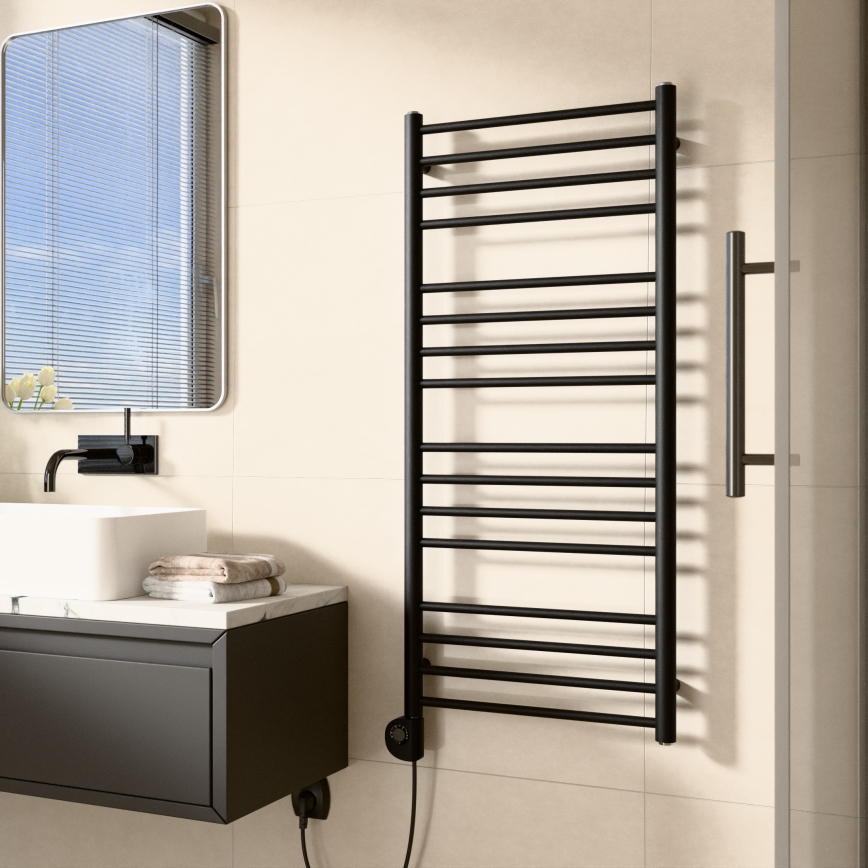 Vertaduro - Radiador de baño SIMONE con termostato, 400 W, 114 x 50 cm, negro