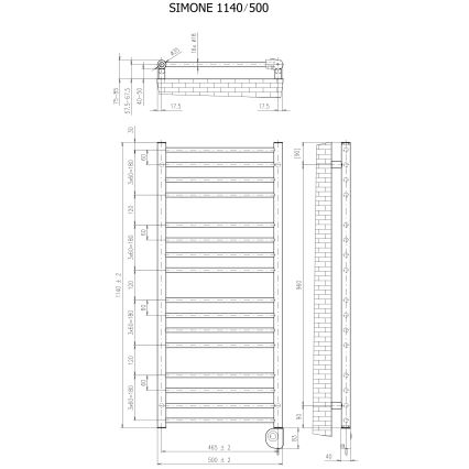 Vertaduro - Radiador de baño SIMONE con termostato, 400 W, 114 x 50 cm, negro