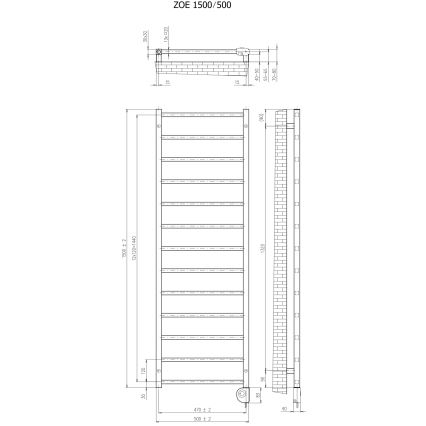 Vertaduro - Radiador para baño con termostato ZOE 400 W 150 x 50 cm blanco