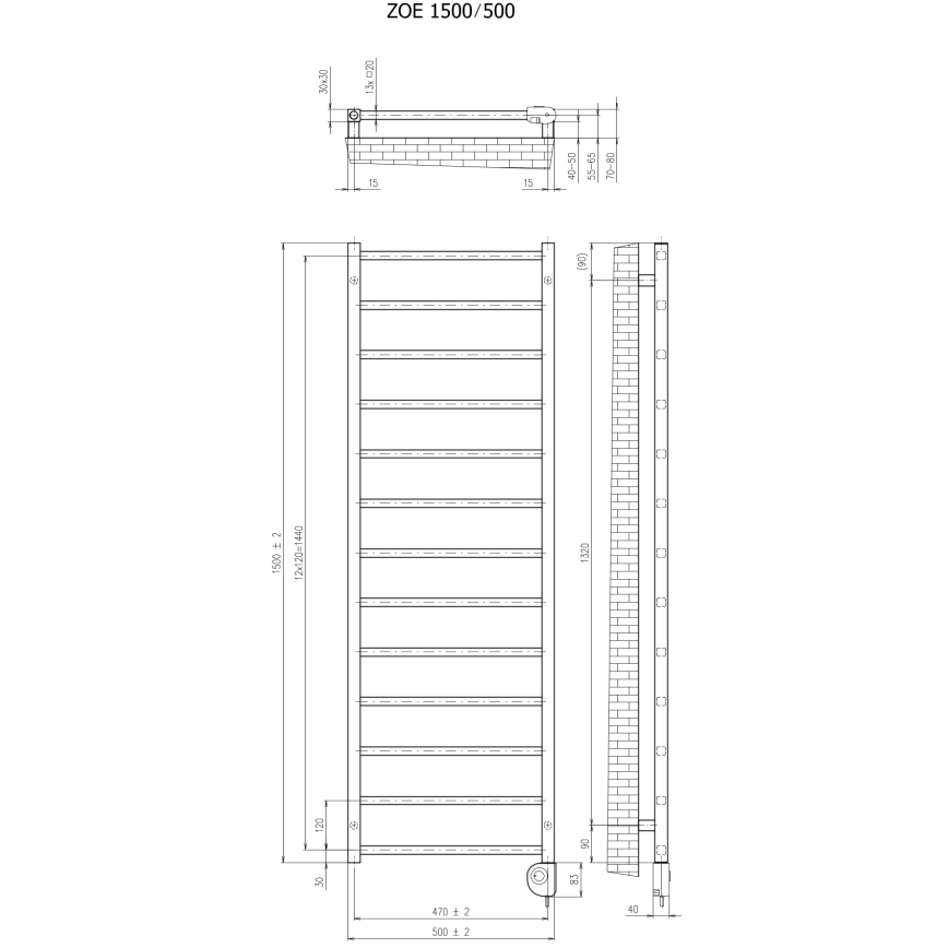 Vertaduro - Radiador para baño con termostato ZOE 400 W 150 x 50 cm blanco