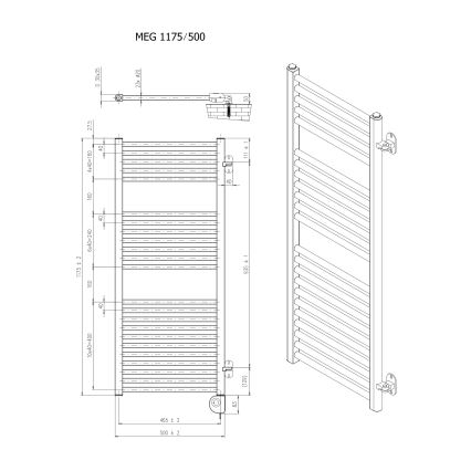 Vertaduro - Radiador toallero para baño con termostato MEG, 600 W, 118 x 50 cm, negro