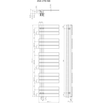 Vertaduro - Radiador toallero para baño con termostato ZIVA 800W 177x50 cm negro