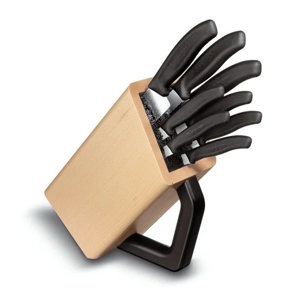 Victorinox - Juego de cuchillos de cocina en bloque SWISS CLASSIC, 9 piezas, haya/beige