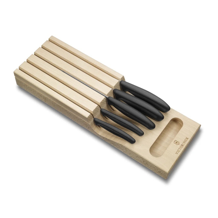 Victorinox - Set de cuchillos de cocina SWISS CLASSIC con organizador, 6 piezas, en haya/beige