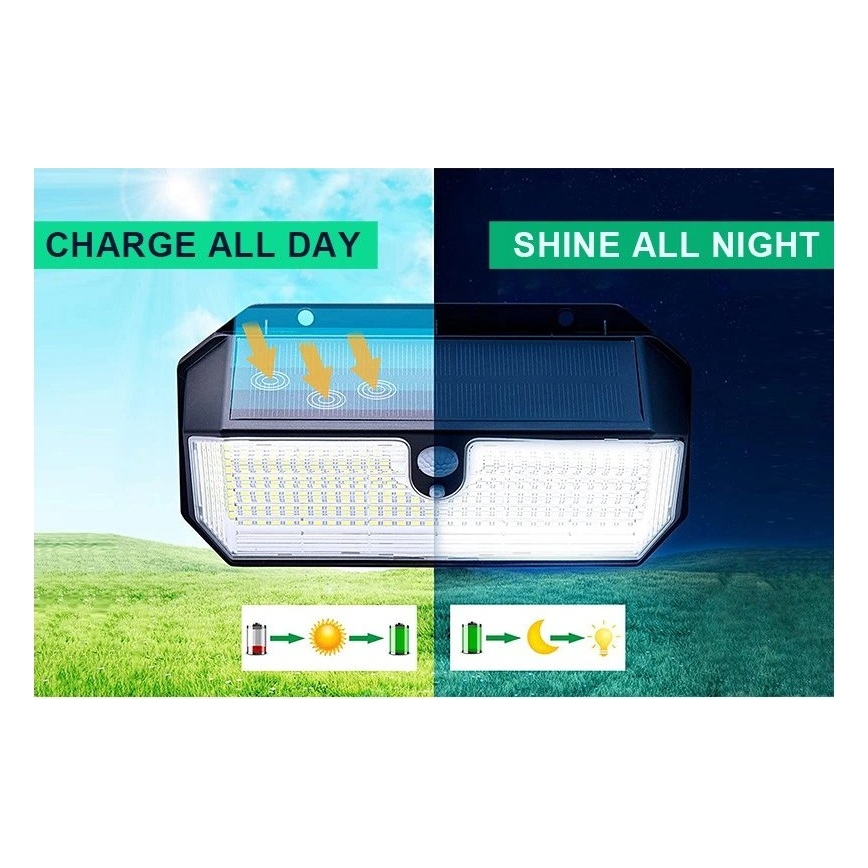 Viking - Aplique solar LED de pared con sensor LED/2W/3,7V IP65 6000K 2200 mAh