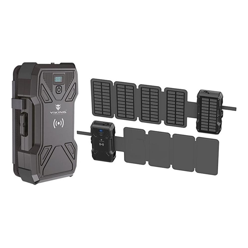 Viking - Power bank con linterna LED, carga inalámbrica y panel solar Power Delivery 22,5W/30000 mAh