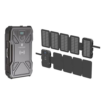 Viking - Power Bank con linterna LED integrada, carga inalámbrica y panel solar Power Delivery 22,5W/10000 mAh
