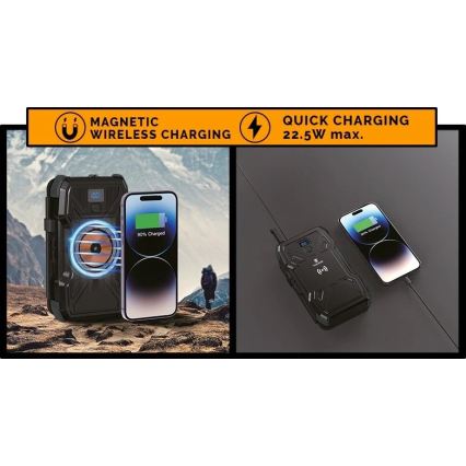 Viking - Power Bank con linterna LED integrada, carga inalámbrica y panel solar Power Delivery 22,5W/10000 mAh