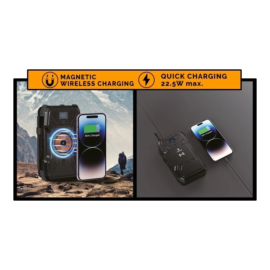 Viking - batería externa con linterna LED, carga inalámbrica y panel solar, Power Delivery 22,5 W / 20.000 mAh