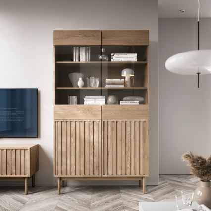 Vitrina KIOTO 106x183x37 cm roble Cremona/cristal