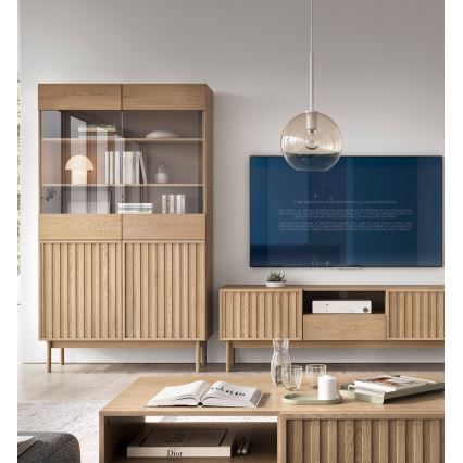 Vitrina KIOTO 106x183x37 cm roble Cremona/cristal